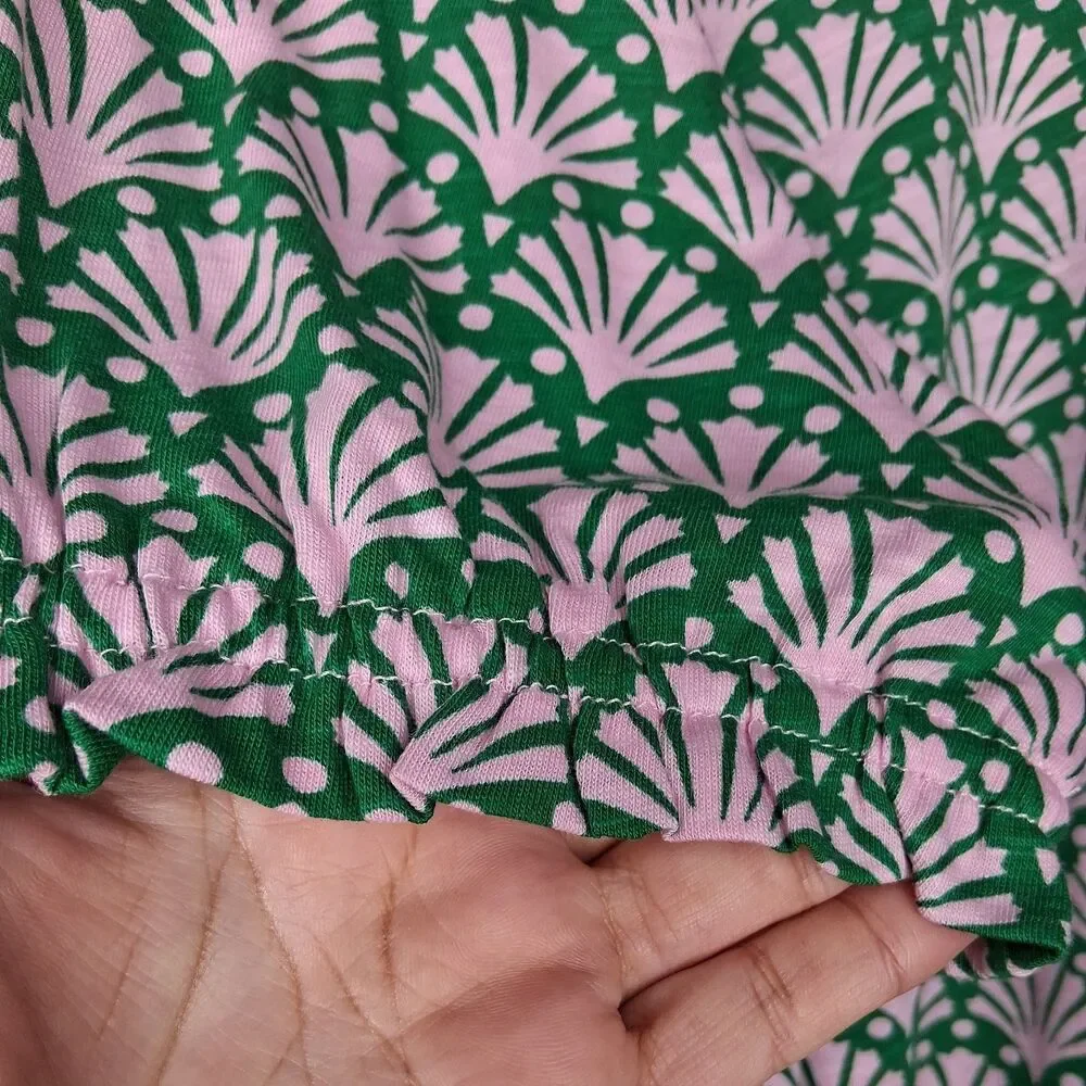 Boden Dolly Puff Sleeve Jersey Shirt Floral Fan Button-up Cotton Tencel US 14